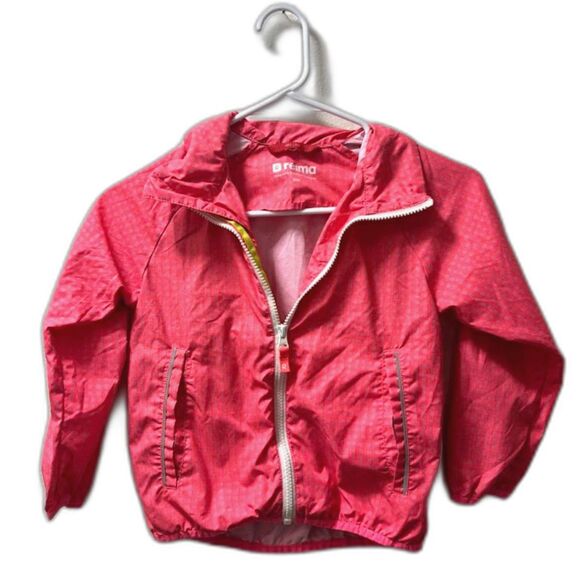 Reima Rain Jacket 4T Girls Coat Pink Microcheck Outdoor Play fall windbreaker - Picture 1 of 5